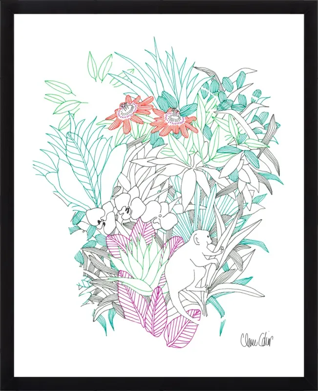 Passionflowers, orchids and the squirrel monkey  by Claire Colin for Artfully Walls