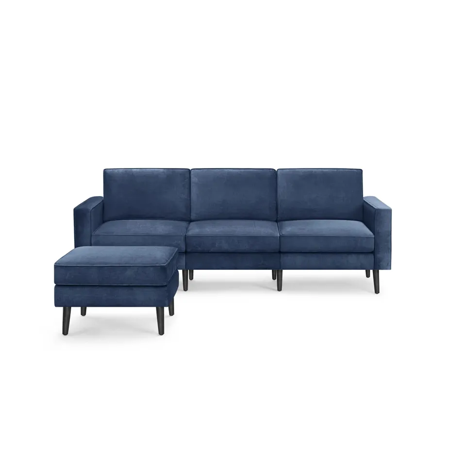 Nomad Velvet Sofa with Ottoman - Midnight - Performance Velvet / Ebony - Wood
