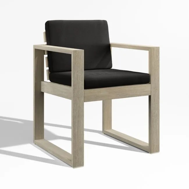 Mallorca Wood Outdoor Dining Armchair with Canvas Black Sunbrella ® Cushions