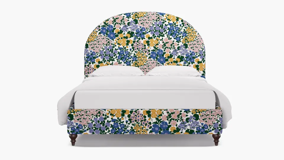 Demilune Bed, Lavender Million Flowers, Espresso Traditional Turned Leg, Queen
