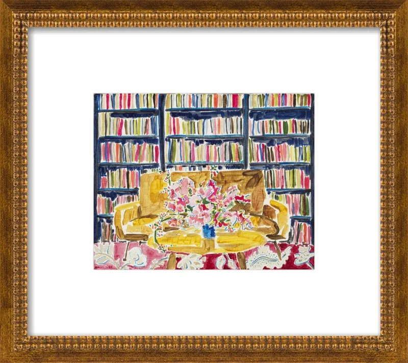Library with Flowers by Kate Lewis for Artfully Walls