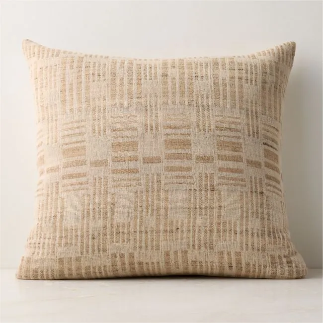 Melrose Sand with Warm White Jacquard Wool and Silk Throw Pillow Cover 23"x23"