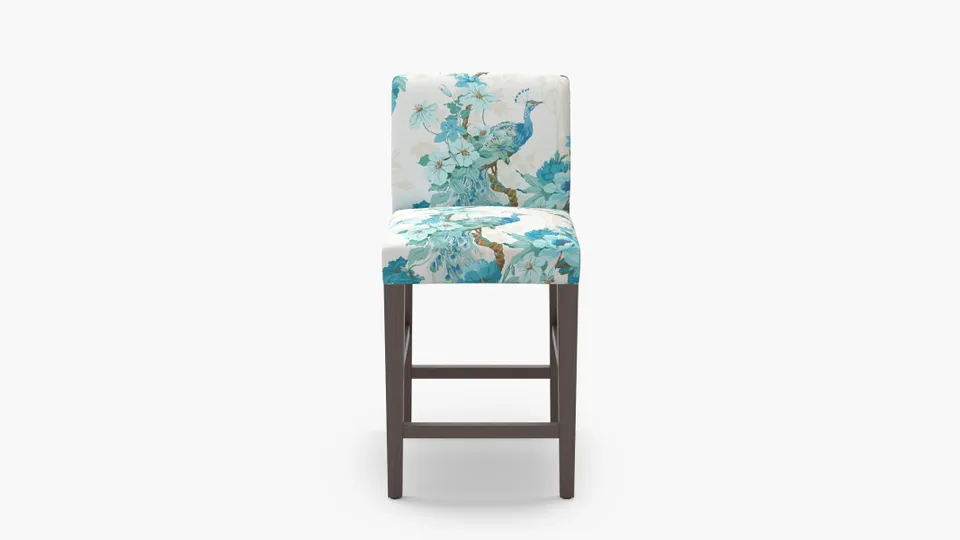 Signature Dining Counter Stool, Turquoise Peacock Park, Espresso Square Tapered Leg