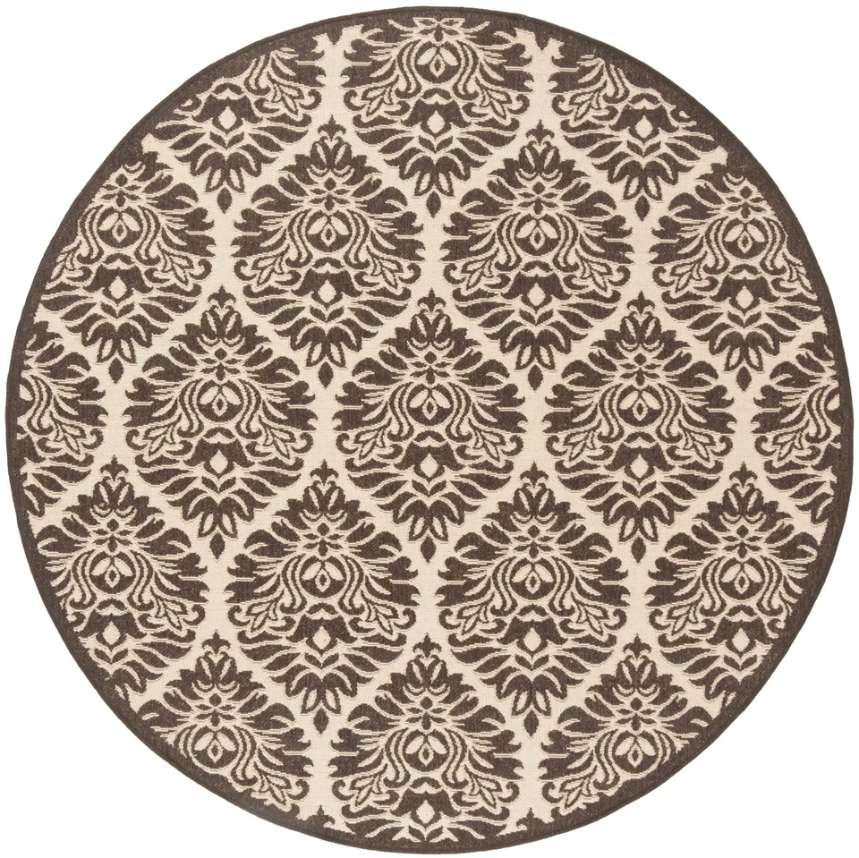 Arlo Home Indoor/Outdoor Woven Area Rug, LND135U, Cream/Brown,  6' 7" X 6' 7" Round