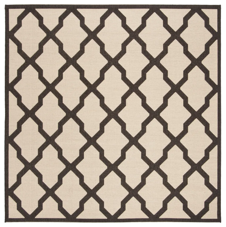 Arlo Home Indoor/Outdoor Woven Area Rug, LND122U, Cream/Brown,  6' 7" X 6' 7" Square