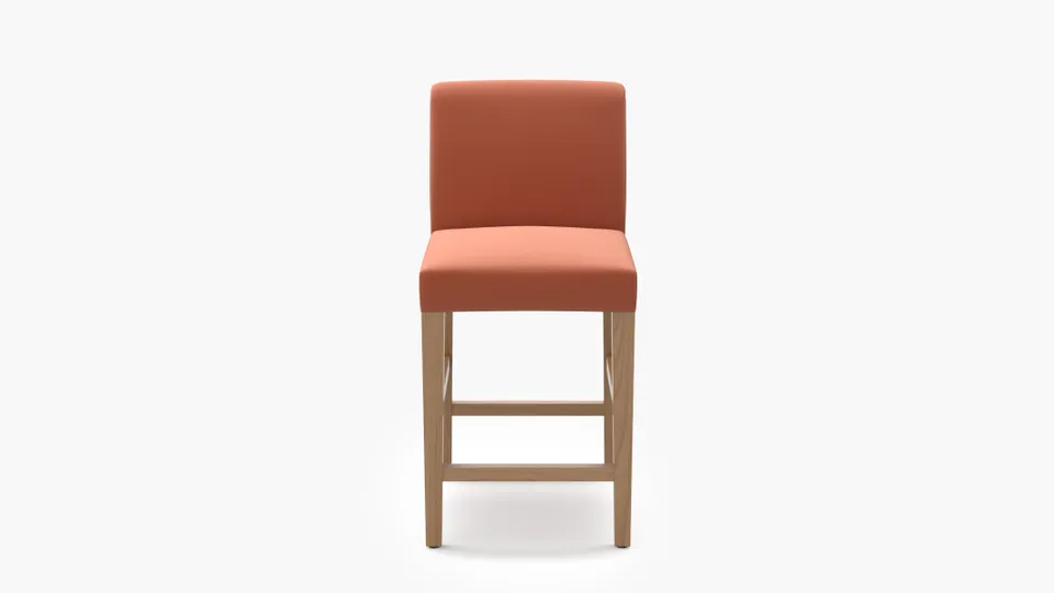 Signature Dining Counter Stool, Coral Performance Velvet, Natural Square Tapered Leg