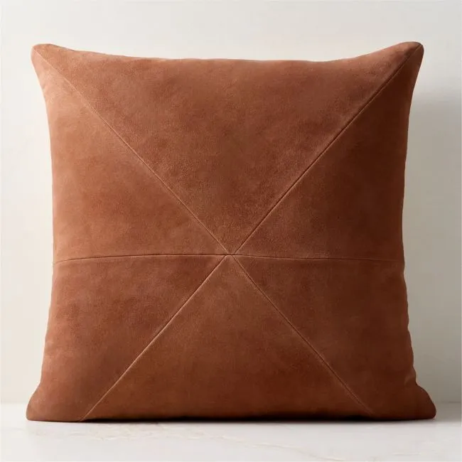 Killian Sienna Brown Suede Throw Pillow with Feather-Down Insert 23"x23"