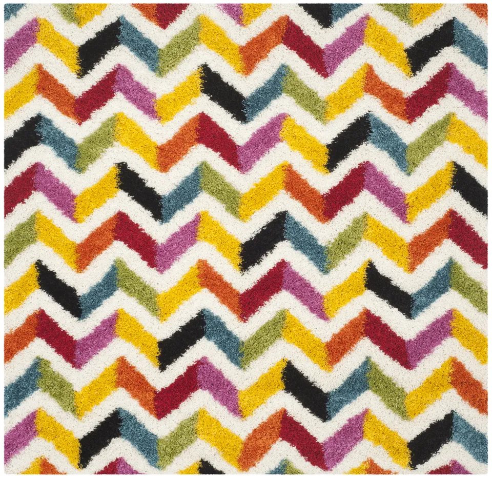 Arlo Home Woven Area Rug, SGK565A, Ivory/Multi,  6' 7" X 6' 7" Square