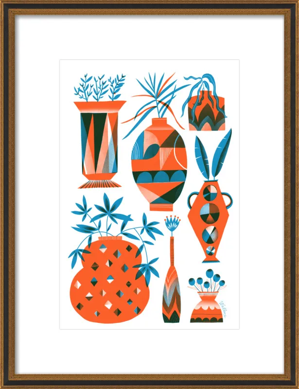 Risograph Vases: vermillion and pacific by Erin Wallace for Artfully Walls