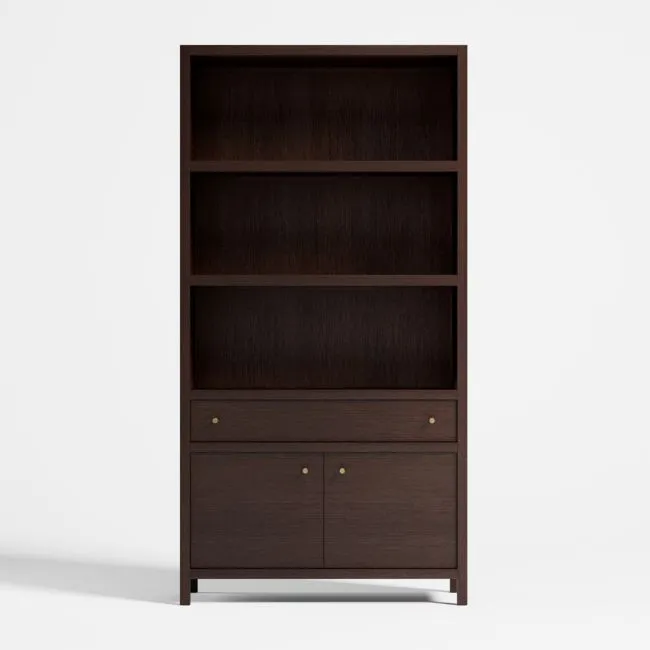Keane 40" Espresso Solid Wood Storage Bookcase