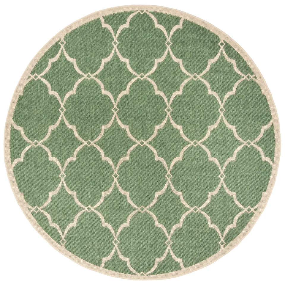 Arlo Home Indoor/Outdoor Woven Area Rug, LND125Y, Green/Cream,  6' 7" X 6' 7" Round
