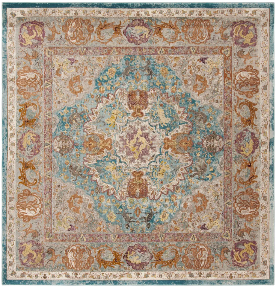 Arlo Home Woven Area Rug, ARA120B, Blue/Orange,  6' 5" X 6' 5" Square