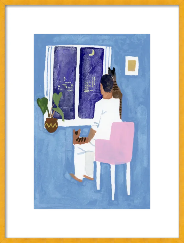 Look at the cat and the moon by Hiroyuki Izutsu for Artfully Walls