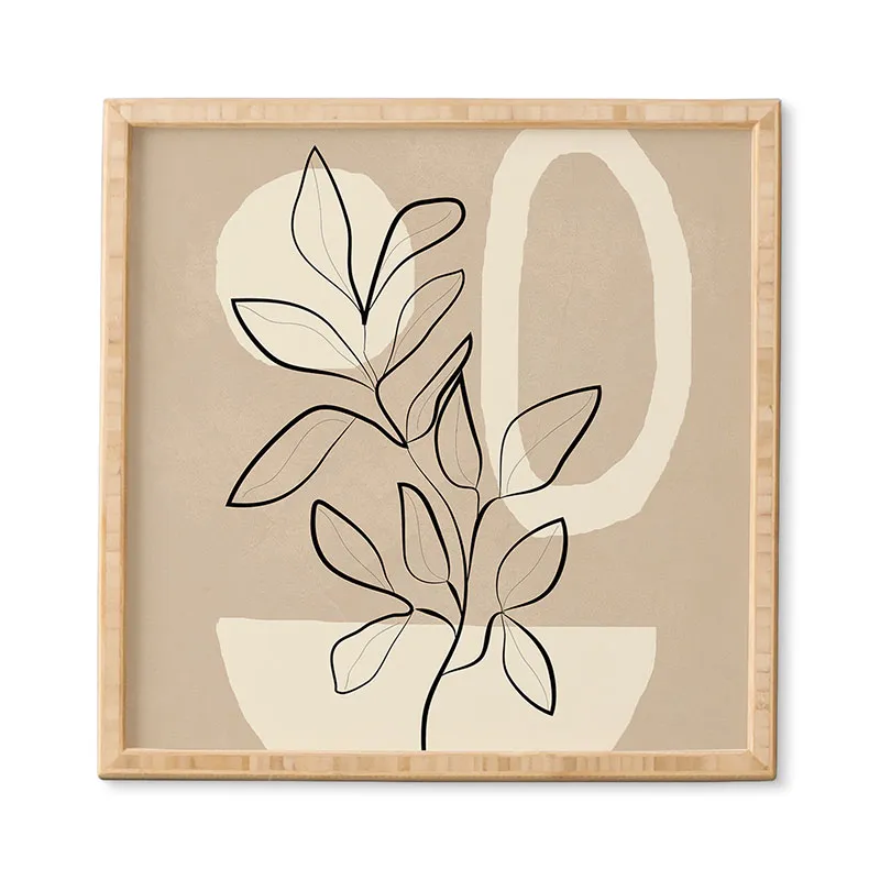 Abstract Minimal Plant 7 by City Art - Framed Wall Art Basic White 20" x 20"