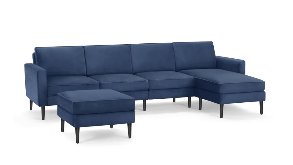 Nomad Velvet King Sofa with Reversible Chaise and Ottoman - Midnight - Performance Velvet / Ebony - Wood
