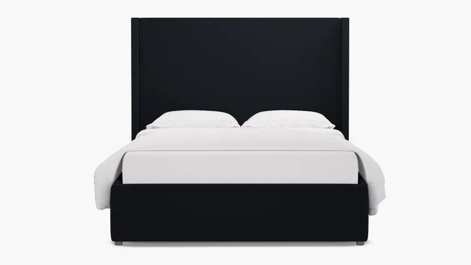 Modern Wingback Bed, Navy Everyday Linen, Queen