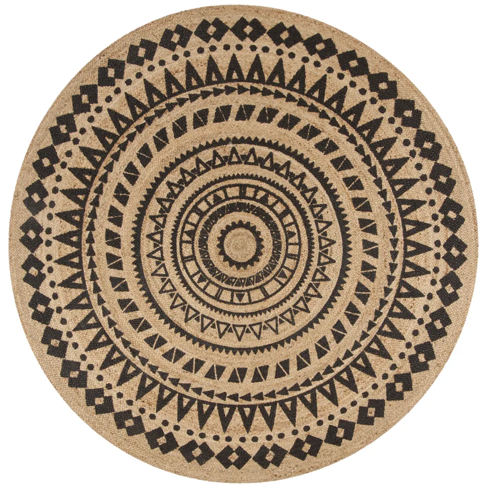 Arlo Home Hand Woven Area Rug, NF802K, Black/Natural,  6' X 6' Round