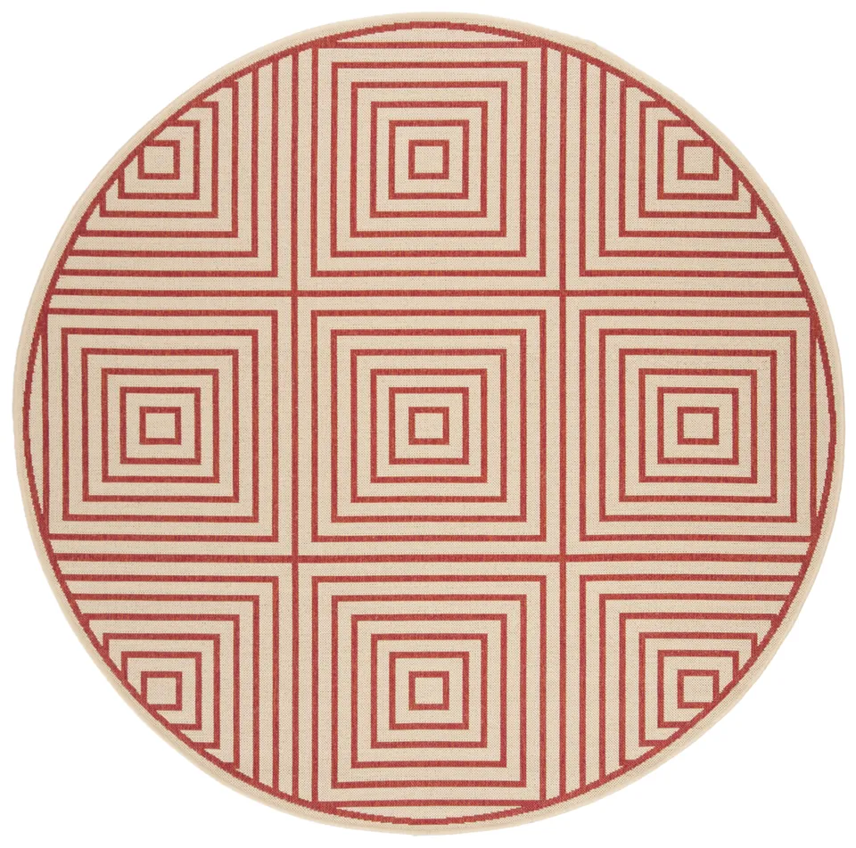 Arlo Home Indoor/Outdoor Woven Area Rug, LND123Q, Red/Cream,  6' 7" X 6' 7" Round