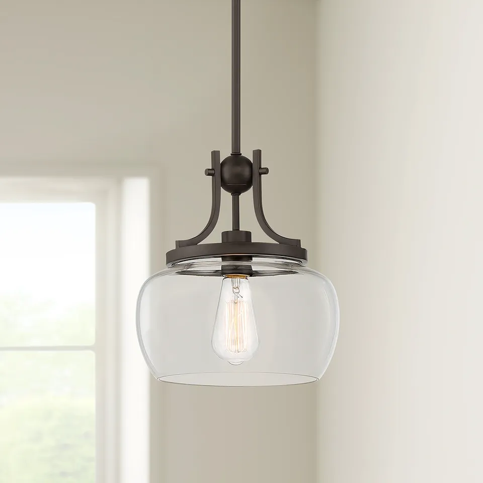 Regency Hill Kristov 10 1/2" Bronze and Clear Glass Mini Pendant Light