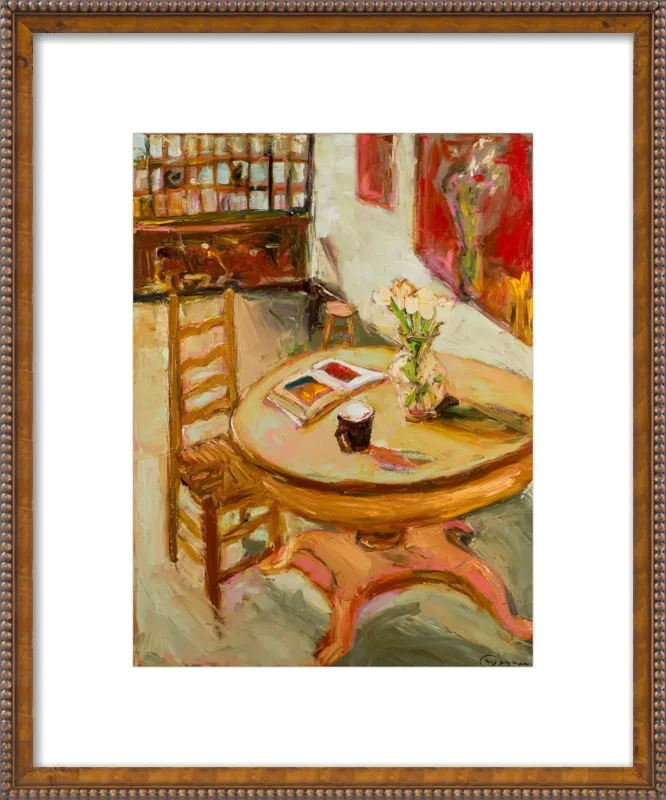 Still Life with open book on table by Ana Guzman for Artfully Walls