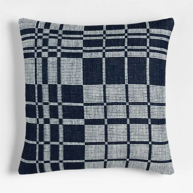 Wool and Linen Blend Plaid 23"x23" Deep Indigo Throw Pillow Cover