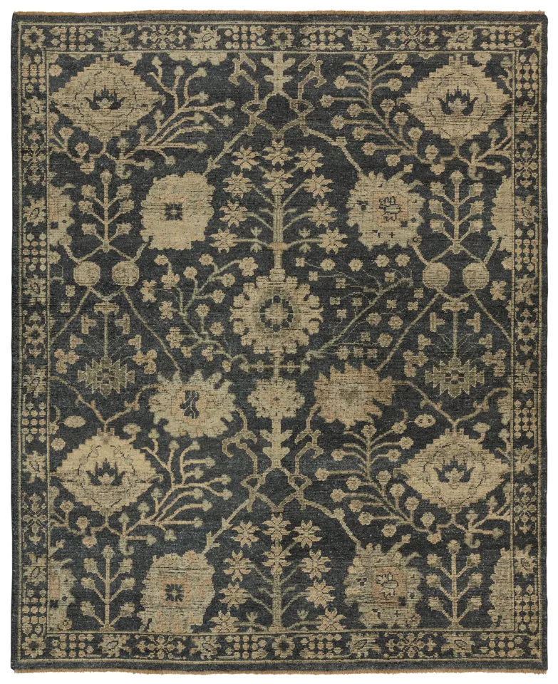 Maeli RHA14 Handknotted Floral Charcoal and Tan Area Rug (13'x18')