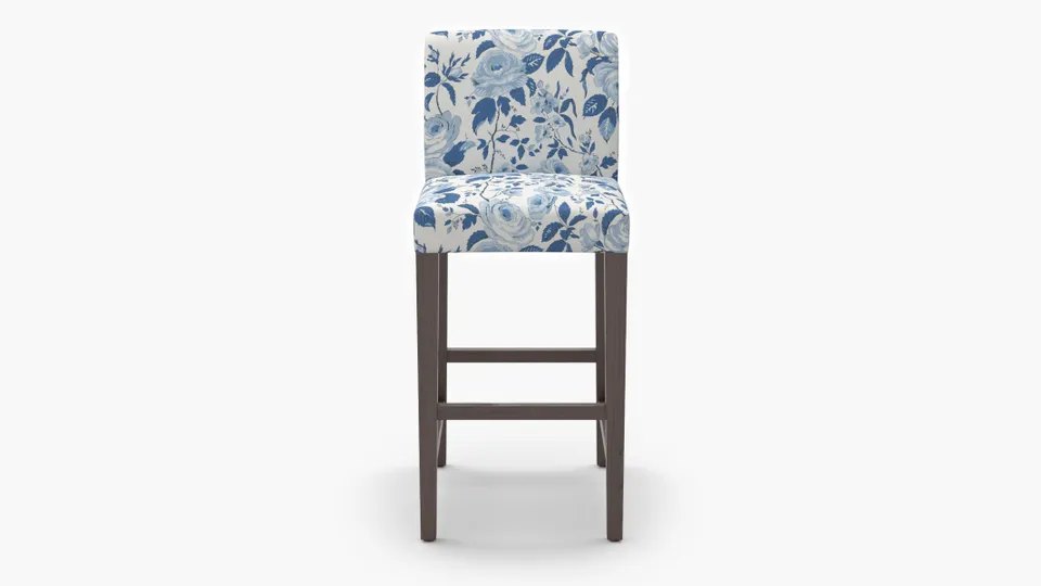 Signature Dining Bar Stool, Delft Chintz, Espresso Square Tapered Leg