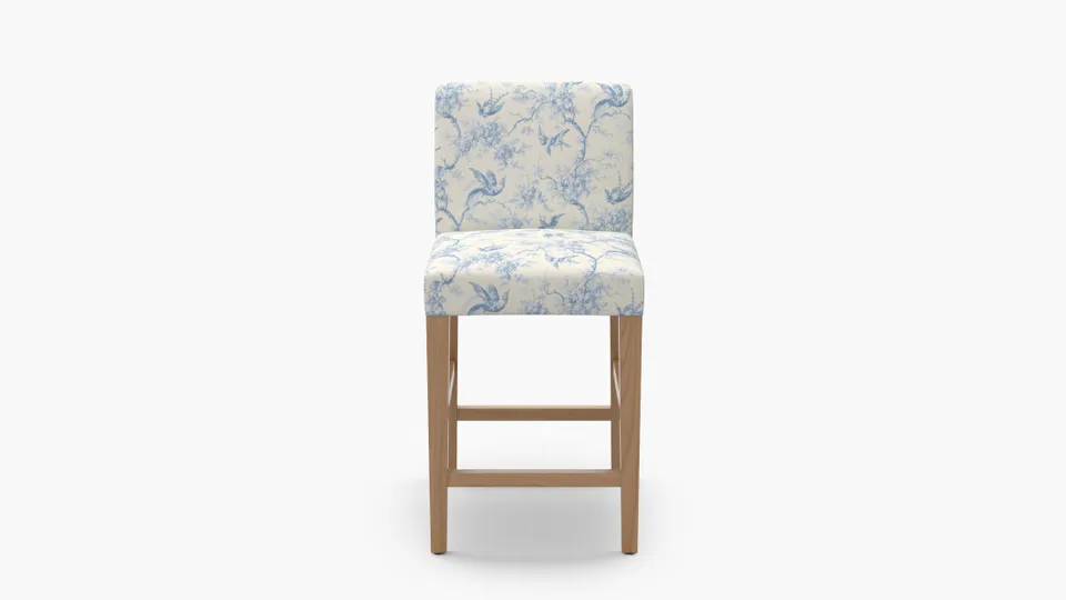 Signature Dining Counter Stool, Blue Swallows, Natural Square Tapered Leg