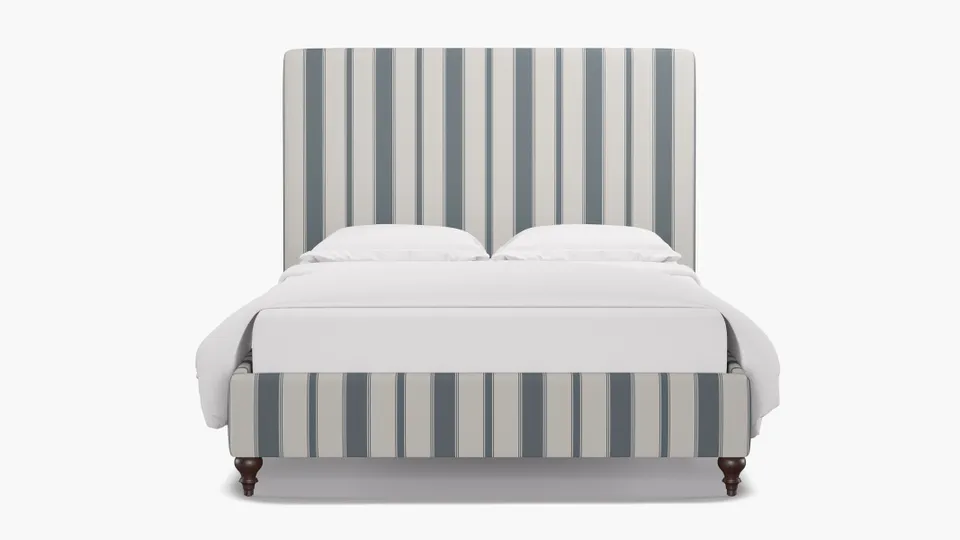 Classic Bed, French Blue Clarence Stripe, Espresso Traditional Turned Leg, Full