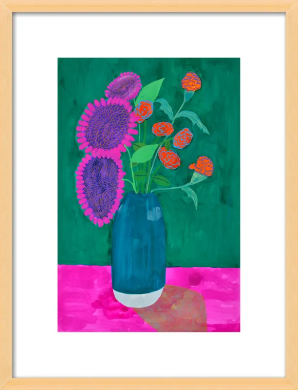 vase with sunflowers and carnations  by Christiane Drapela for Artfully Walls