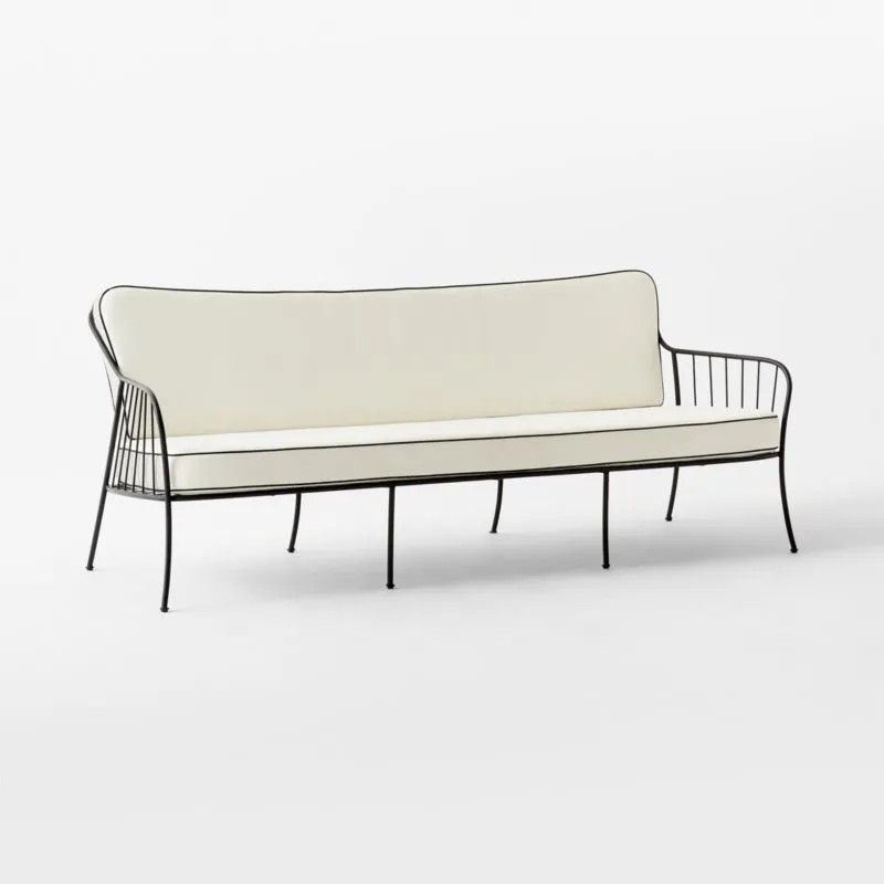 Welling Black Metal Outdoor Sofa with White Cushions