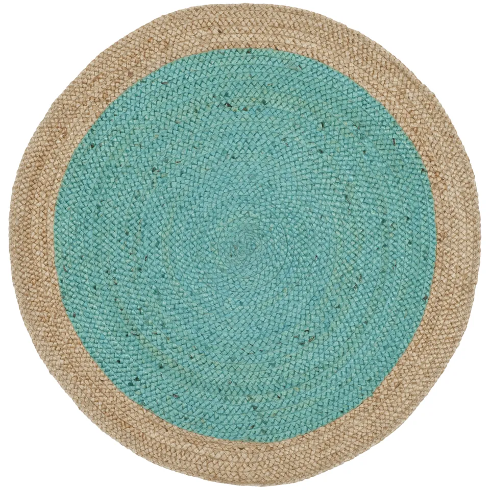 Arlo Home Hand Woven Area Rug, NF801E, Teal/Natural,  3' X 3' Round