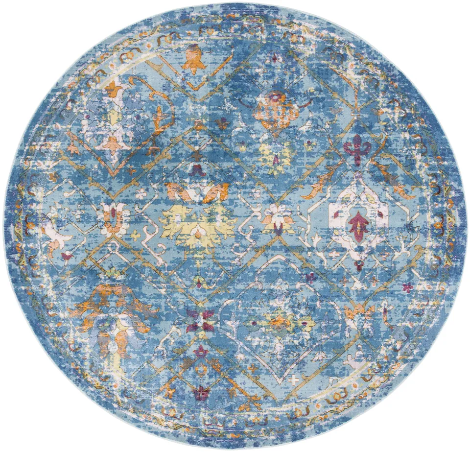 Arlo Home Woven Area Rug, ARA169B, Blue/Multi,  6' 5" X 6' 5" Round