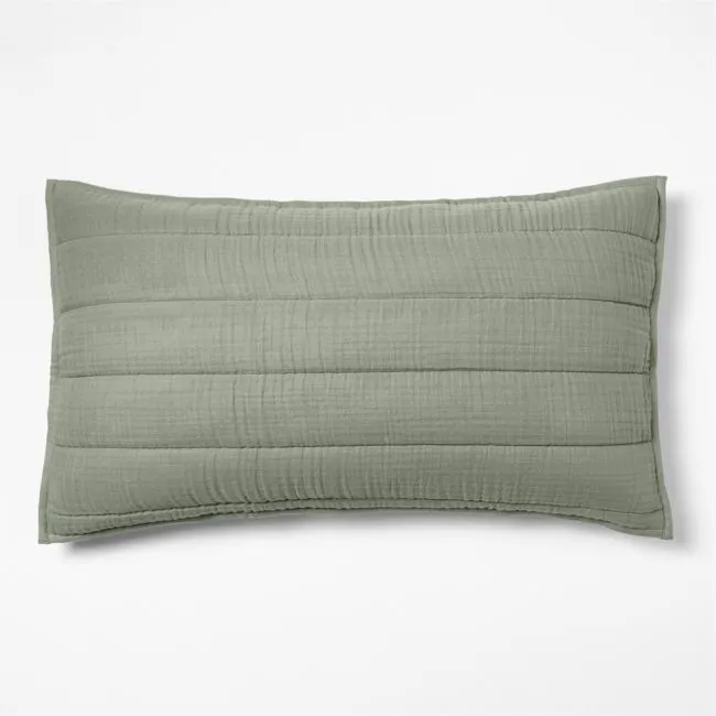 Organic Cotton Gauze Shadow Sage Green King Quilted Bed Pillow Sham