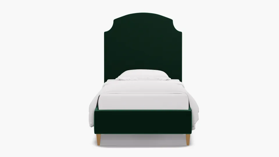 Cove Bed, Spruce Performance Plush Velvet, Natural Square Tapered Leg, Twin