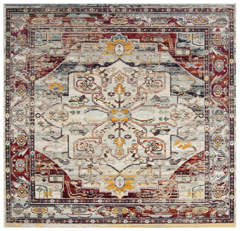 Arlo Home Woven Area Rug, CRS503C, Light Blue/Red,  7' X 7' Square