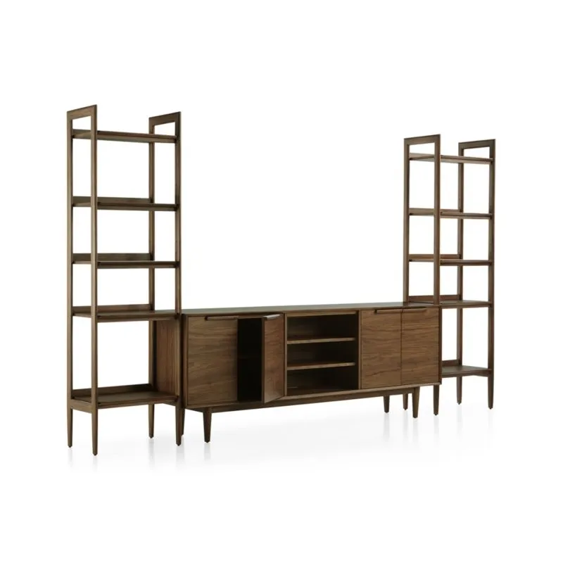 Tate 108.5" Walnut Storage Media Console and Bookshelf Set