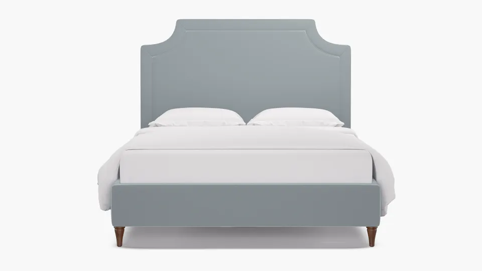 Deco Bed, Sterling Performance Velvet, Walnut Decorative Tapered Leg, Twin