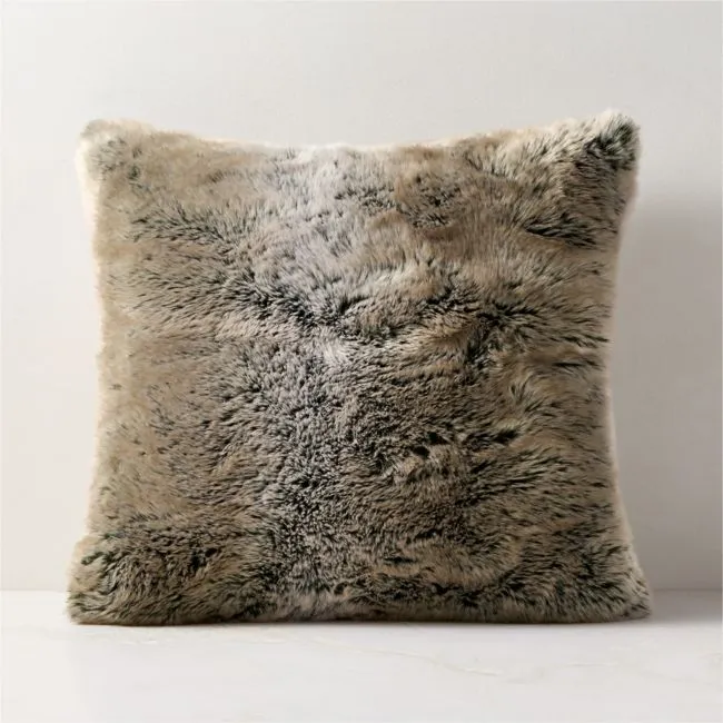 Dorian Double-Sided Taupe and Green Faux Fur Throw Pillow Cover 20"x20"