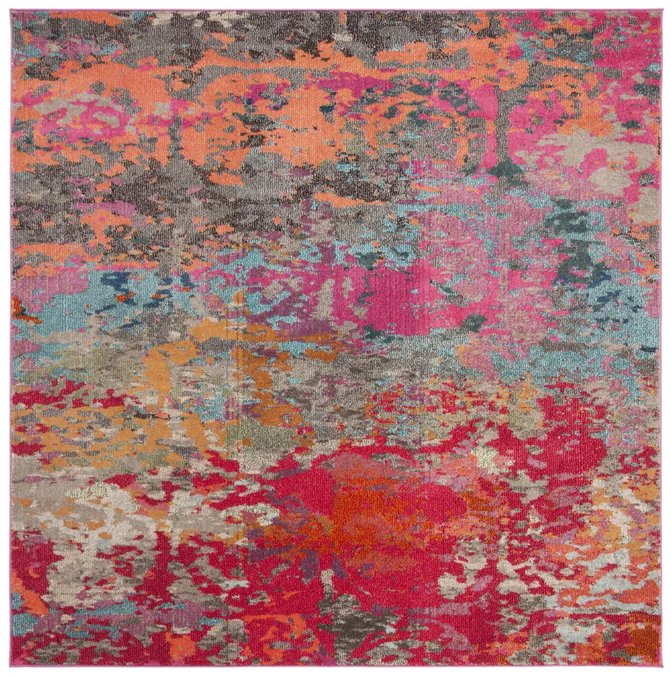 Arlo Home Woven Area Rug, MNC261R, Fuchsia/Blue,  6' 7" X 6' 7" Square