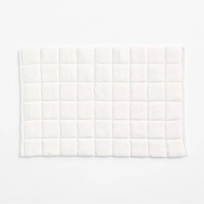 Organic Cotton Check Crisp White Bath Mat