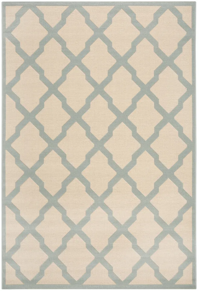 Arlo Home Indoor/Outdoor Woven Area Rug, LND122L, Cream/Aqua,  5' 1" X 7' 6"