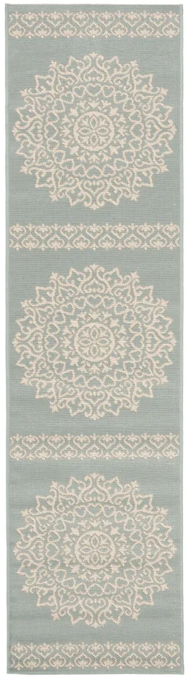 Arlo Home Indoor/Outdoor Woven Area Rug, LND183L, Cream/Aqua,  2' X 8'