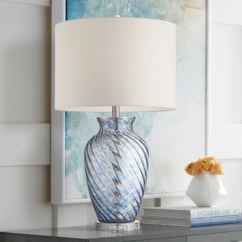 Electra 27 3/4" High Modern Blue Art Fluted Glass Table Lamp