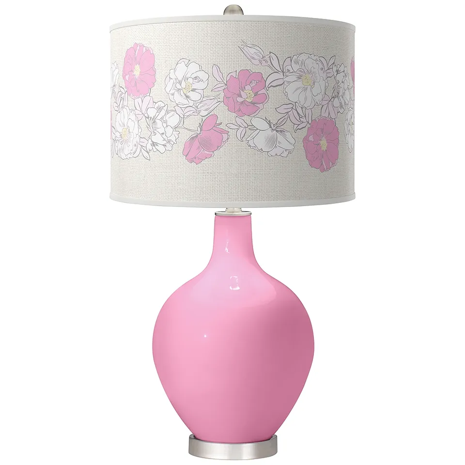 Candy Pink Rose Bouquet Ovo Table Lamp