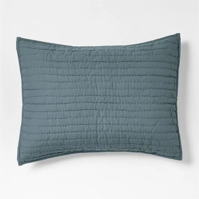 Cozy Cloud Slate Blue Washed Organic Cotton Kids Quilted Pillow Sham