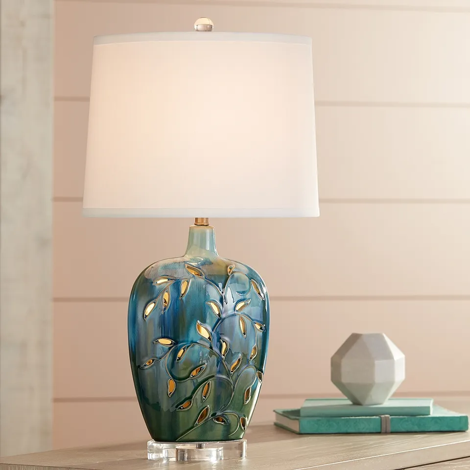 Possini Euro Devan 24 1/2" Blue Ceramic Night Light Lamp with Dimmer
