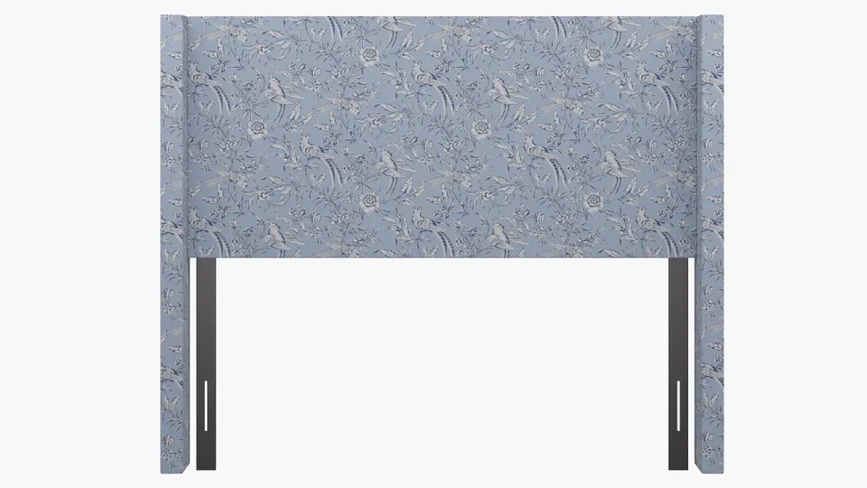 Modern Wingback Headboard, Blue Aviary, Queen