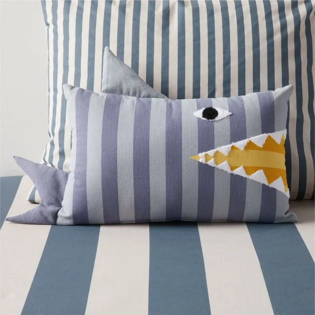 Shark Face Striped Embroidered Kids Throw Pillow