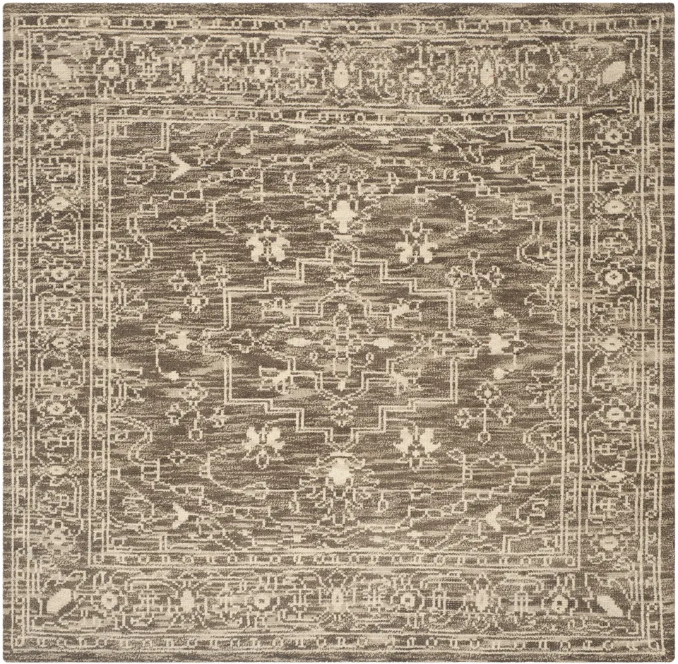 Arlo Home Hand Knotted Area Rug, KNY682A, Brown/Beige,  7' X 7' Square